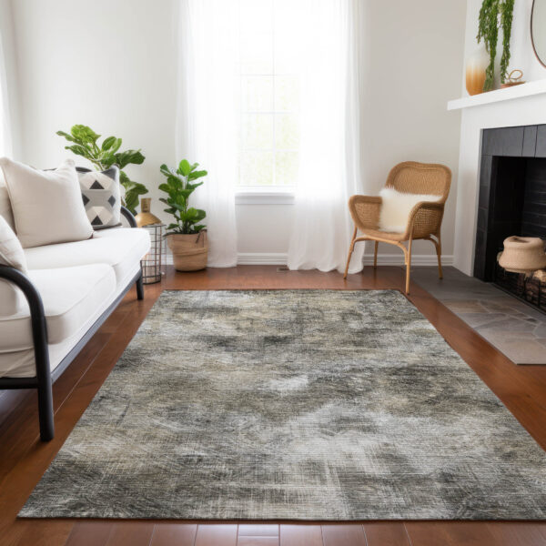 10' X 14' Beige Taupe And Gray Abstract Washable Indoor Outdoor Area Rug