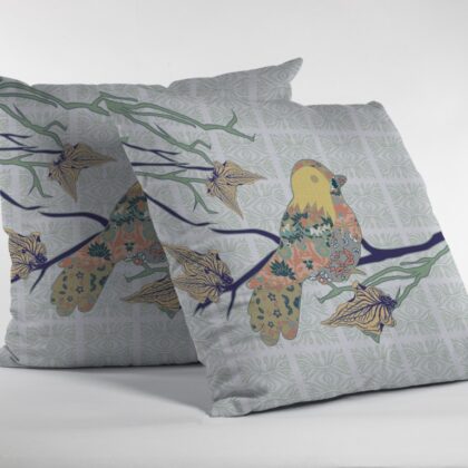 16" Light Green Sparrow Zippered Suede Throw Pillow