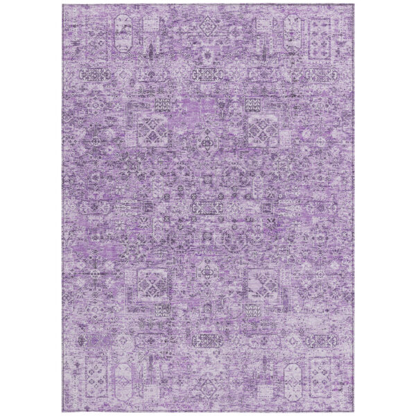 8' X 10' Lilac And Purple Floral Washable Indoor Outdoor Area Rug