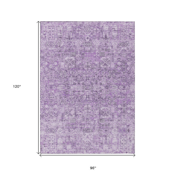 8' X 10' Lilac And Purple Floral Washable Indoor Outdoor Area Rug