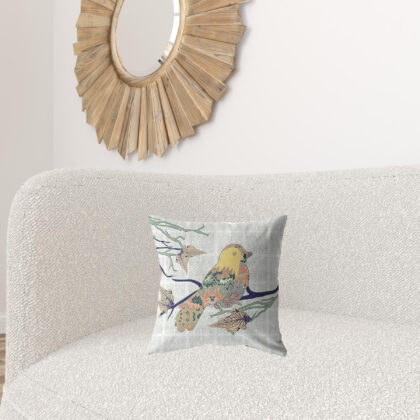 16" Light Green Sparrow Zippered Suede Throw Pillow
