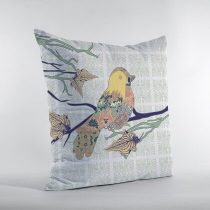 16" Light Green Sparrow Zippered Suede Throw Pillow