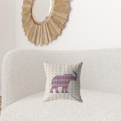 16" Magenta Elephant Zip Suede Throw Pillow