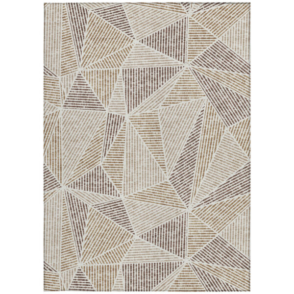5' X 8' Brown Taupe And Beige Geometric Washable Indoor Outdoor Area Rug