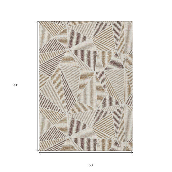 5' X 8' Brown Taupe And Beige Geometric Washable Indoor Outdoor Area Rug