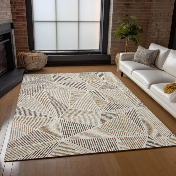 5' X 8' Brown Taupe And Beige Geometric Washable Indoor Outdoor Area Rug
