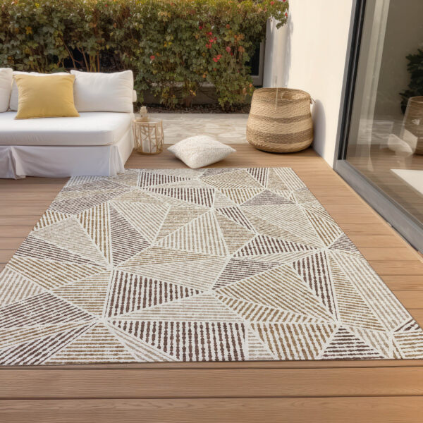 5' X 8' Brown Taupe And Beige Geometric Washable Indoor Outdoor Area Rug