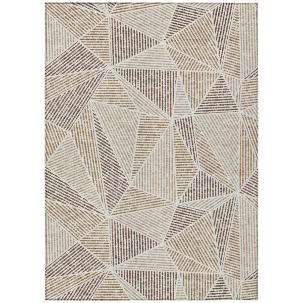 5' X 8' Brown Taupe And Beige Geometric Washable Indoor Outdoor Area Rug