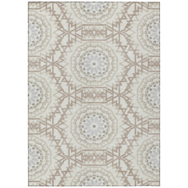 8' X 10' Ivory Beige And Silver Floral Medallion Washable Indoor Outdoor Area Rug
