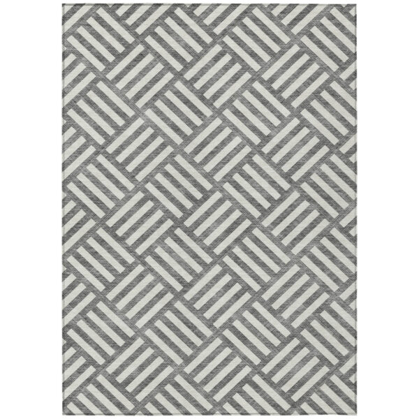 8' X 10' Charcoal And Ivory Geometric Washable Indoor Outdoor Area Rug