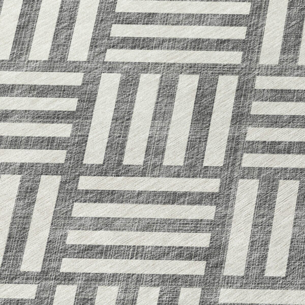 8' X 10' Charcoal And Ivory Geometric Washable Indoor Outdoor Area Rug