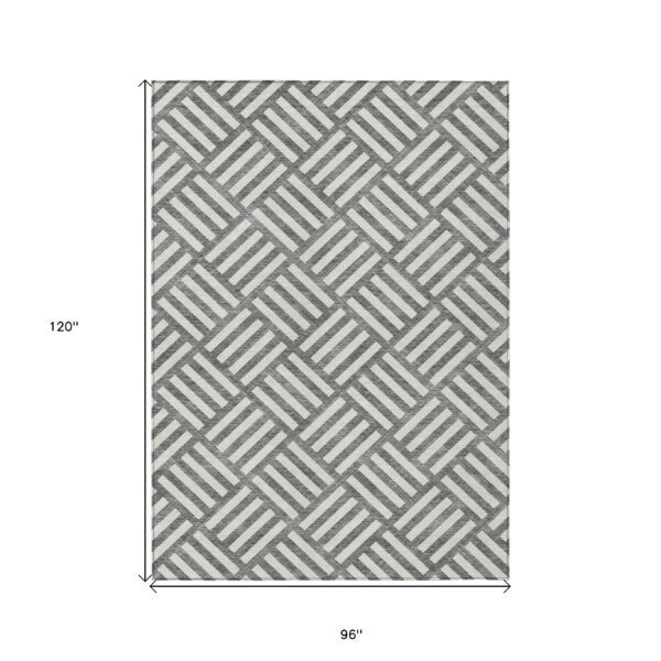 8' X 10' Charcoal And Ivory Geometric Washable Indoor Outdoor Area Rug