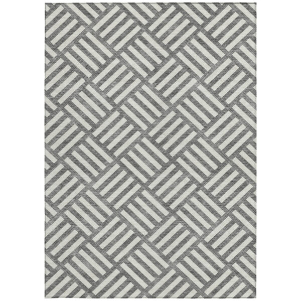 8' X 10' Charcoal And Ivory Geometric Washable Indoor Outdoor Area Rug