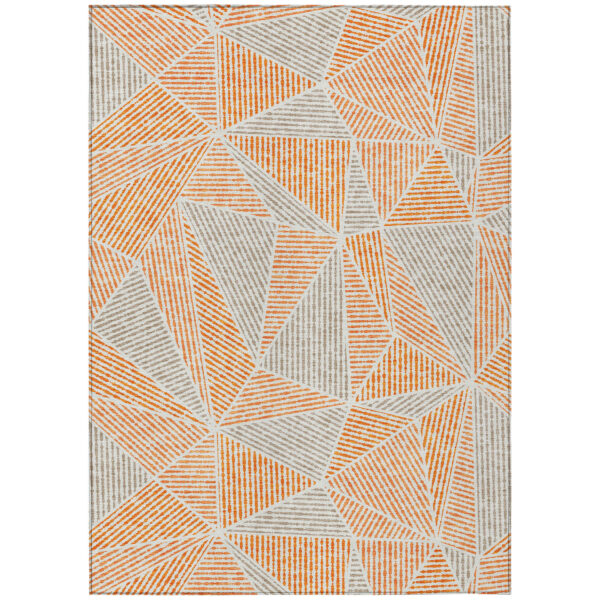 8' X 10' Orange Gray And Silver Geometric Washable Indoor Outdoor Area Rug