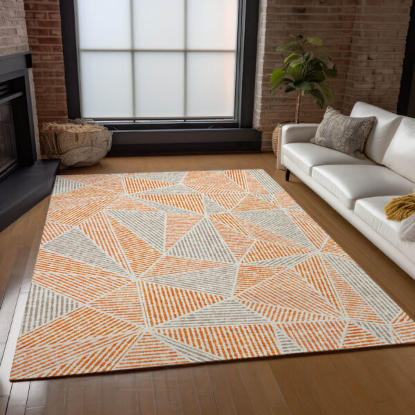 8' X 10' Orange Gray And Silver Geometric Washable Indoor Outdoor Area Rug