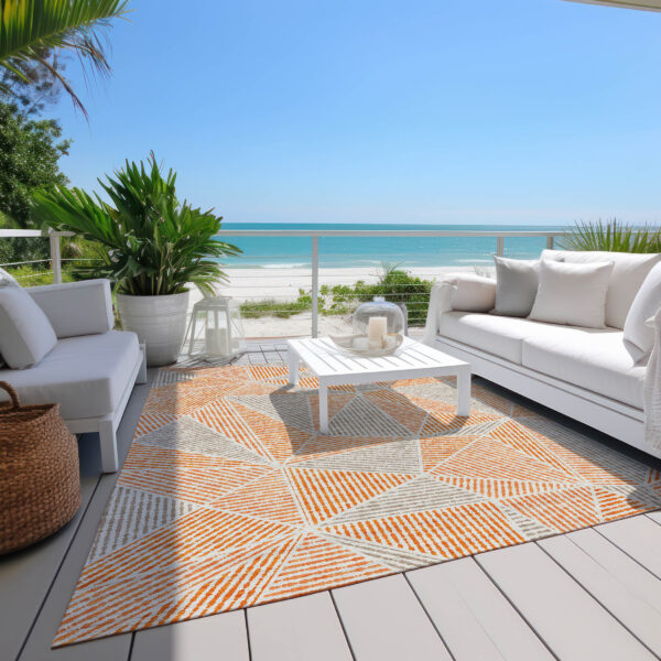 8' X 10' Orange Gray And Silver Geometric Washable Indoor Outdoor Area Rug