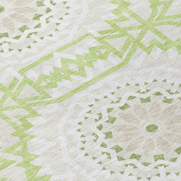 8' Artichoke Green Olive Green And Tan Round Floral Medallion Washable Indoor Outdoor Area Rug