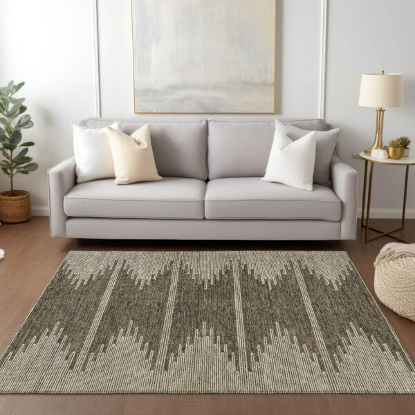 3' X 5' Coffee And Ivory Abstract Washable Indoor Outdoor Area Rug
