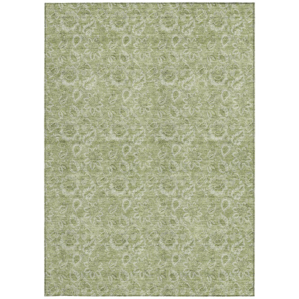 9' X 12' Green Floral Washable Indoor Outdoor Area Rug