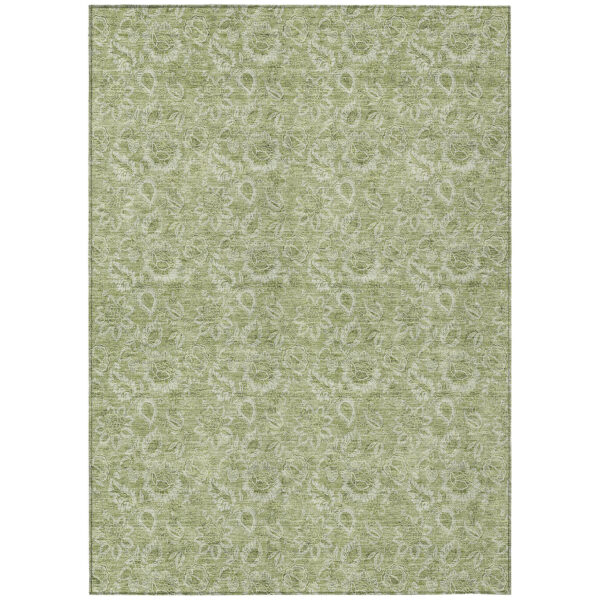 9' X 12' Green Floral Washable Indoor Outdoor Area Rug