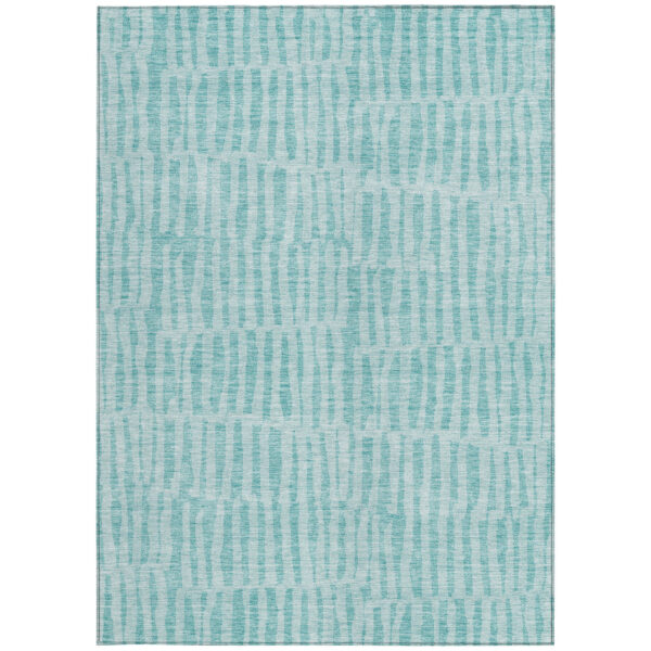 8' X 10' Teal Blue And Aqua Striped Washable Indoor Outdoor Area Rug