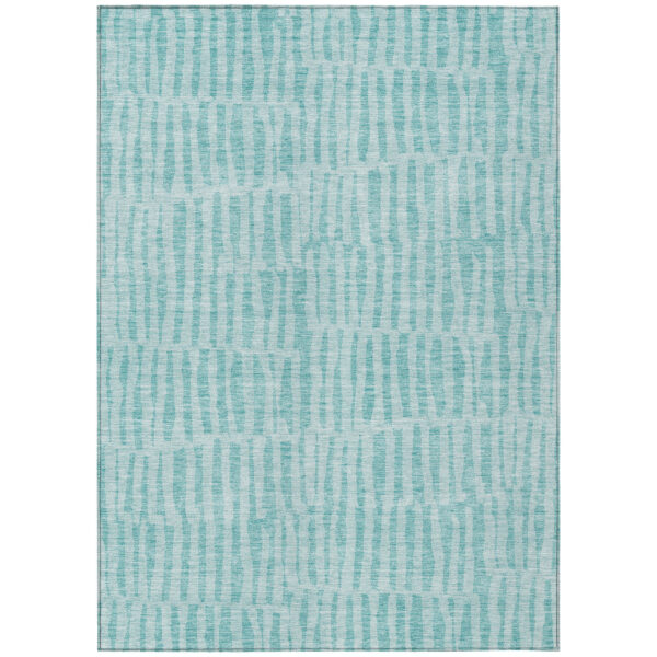 8' X 10' Teal Blue And Aqua Striped Washable Indoor Outdoor Area Rug