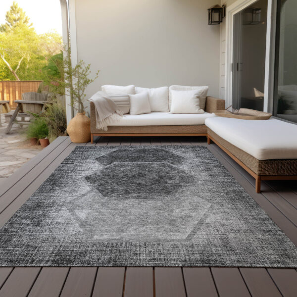 10' X 14' Gray Charcoal And Silver Geometric Washable Indoor Outdoor Area Rug