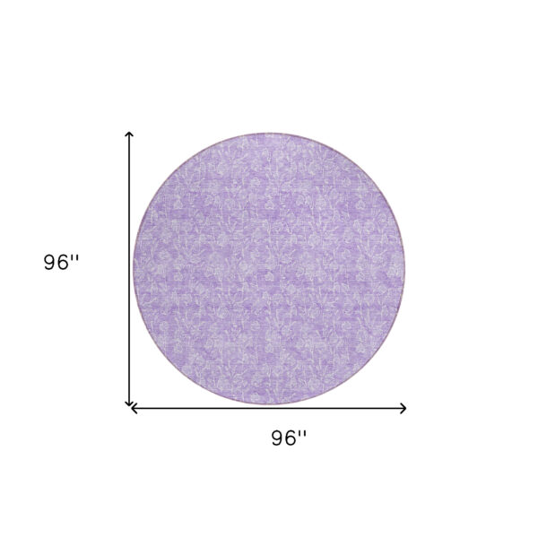 8' Lilac And Ivory Round Floral Washable Indoor Outdoor Area Rug