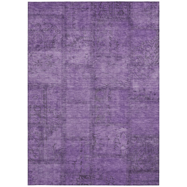 3' X 5' Purple Eggplant And Gray Patchwork Washable Indoor Outdoor Area Rug