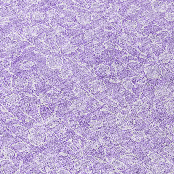 8' Lilac And Ivory Round Floral Washable Indoor Outdoor Area Rug