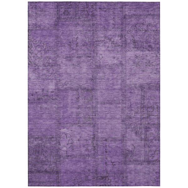 3' X 5' Purple Eggplant And Gray Patchwork Washable Indoor Outdoor Area Rug