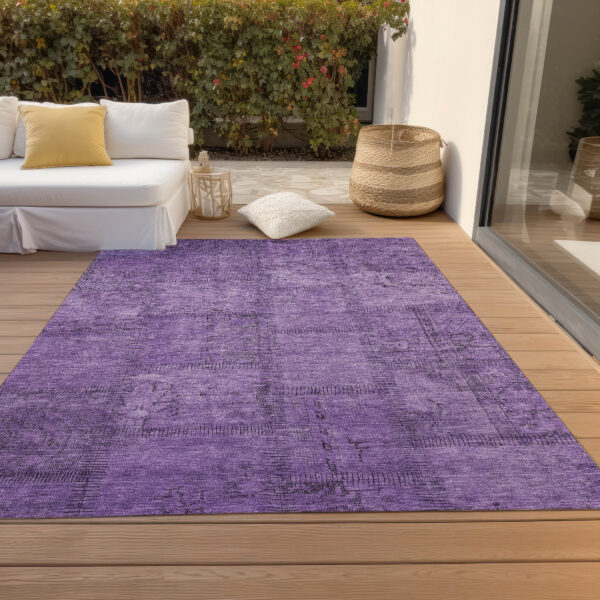 3' X 5' Purple Eggplant And Gray Patchwork Washable Indoor Outdoor Area Rug