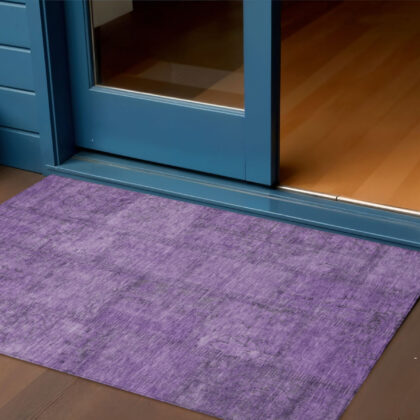 3' X 5' Purple Eggplant And Gray Patchwork Washable Indoor Outdoor Area Rug