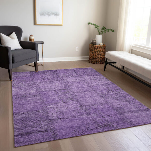 3' X 5' Purple Eggplant And Gray Patchwork Washable Indoor Outdoor Area Rug