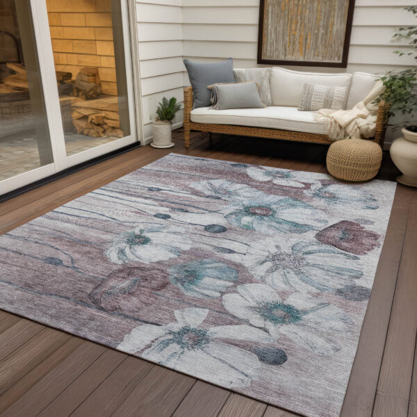 8' X 10' Teal Blue Aqua And Ivory Floral Washable Indoor Outdoor Area Rug