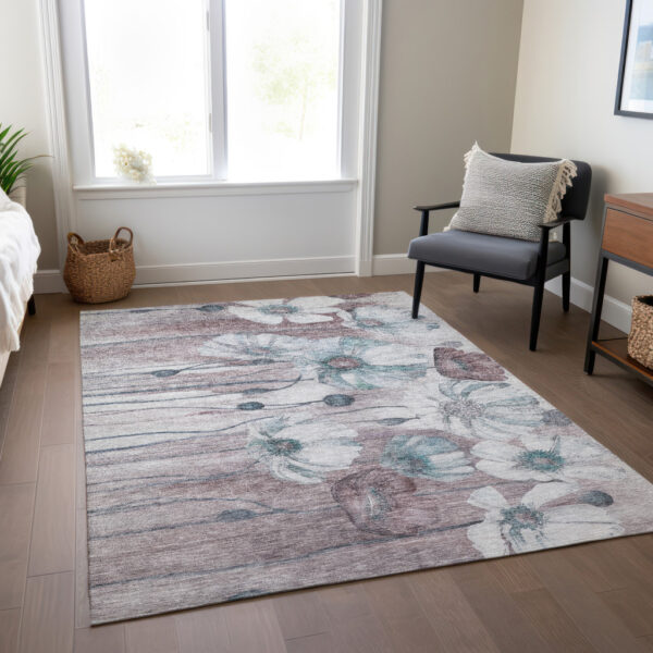 8' X 10' Teal Blue Aqua And Ivory Floral Washable Indoor Outdoor Area Rug