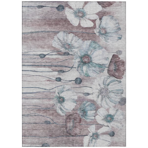 8' X 10' Teal Blue Aqua And Ivory Floral Washable Indoor Outdoor Area Rug