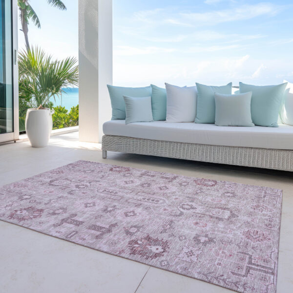 3' X 5' Pink Mauve And Blush Oriental Washable Indoor Outdoor Area Rug