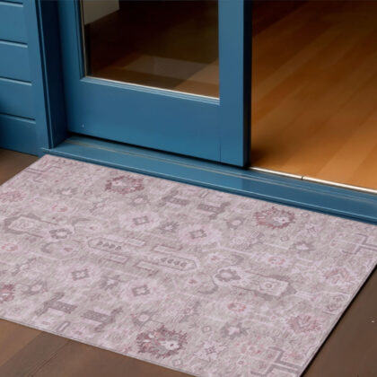 3' X 5' Pink Mauve And Blush Oriental Washable Indoor Outdoor Area Rug