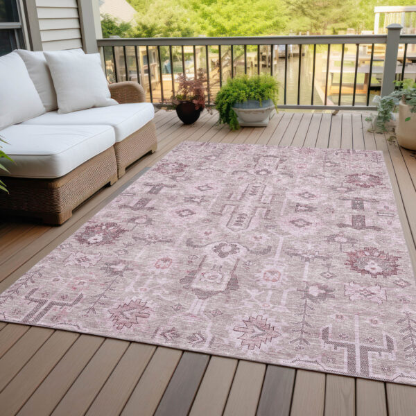 3' X 5' Pink Mauve And Blush Oriental Washable Indoor Outdoor Area Rug