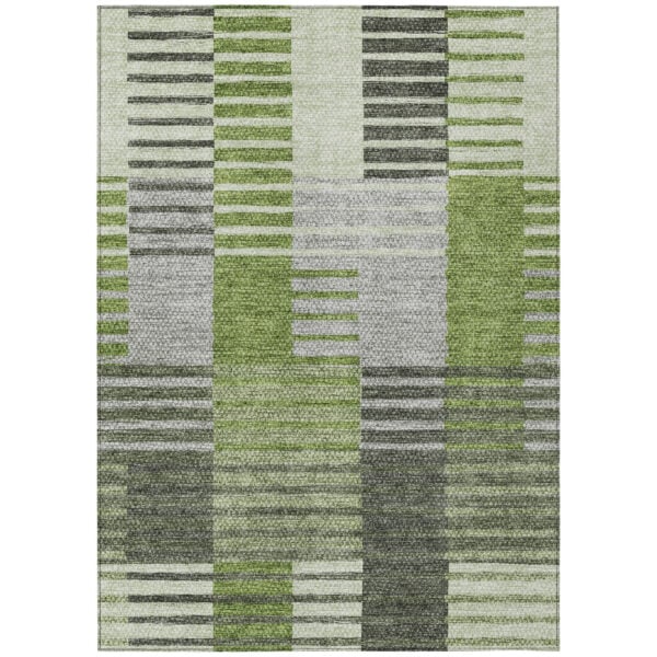 3' X 5' Green And Olive Green Striped Washable Indoor Outdoor Area Rug
