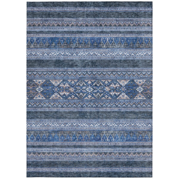 5' X 8' Navy Blue And Denim Blue Southwestern Washable Indoor Outdoor Area Rug