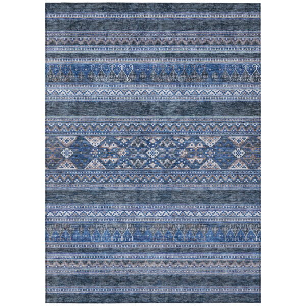 5' X 8' Navy Blue And Denim Blue Southwestern Washable Indoor Outdoor Area Rug