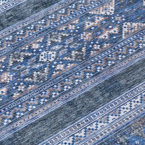 5' X 8' Navy Blue And Denim Blue Southwestern Washable Indoor Outdoor Area Rug
