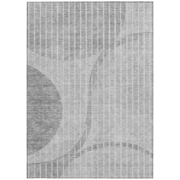 3' X 5' Gray Silver And Ivory Striped Washable Indoor Outdoor Area Rug