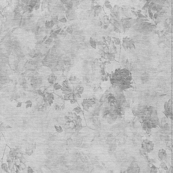 9' X 12' Gray Charcoal And Silver Floral Washable Indoor Outdoor Area Rug