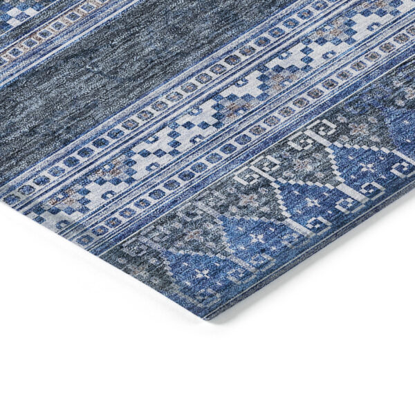 5' X 8' Navy Blue And Denim Blue Southwestern Washable Indoor Outdoor Area Rug