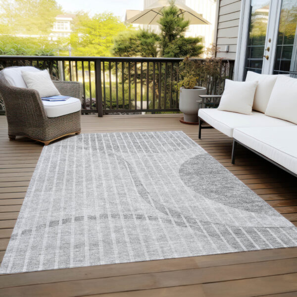 3' X 5' Gray Silver And Ivory Striped Washable Indoor Outdoor Area Rug