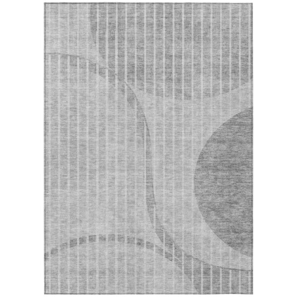 3' X 5' Gray Silver And Ivory Striped Washable Indoor Outdoor Area Rug