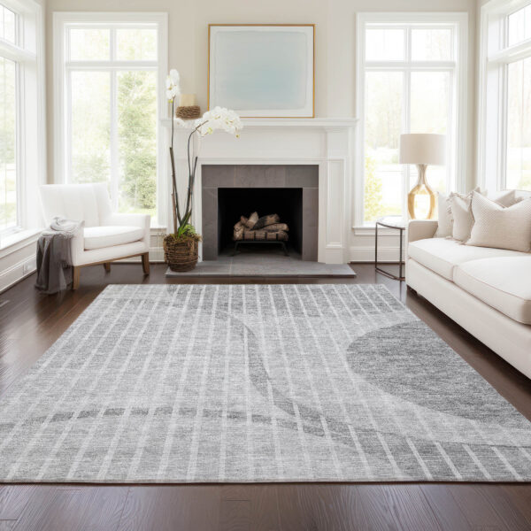 3' X 5' Gray Silver And Ivory Striped Washable Indoor Outdoor Area Rug